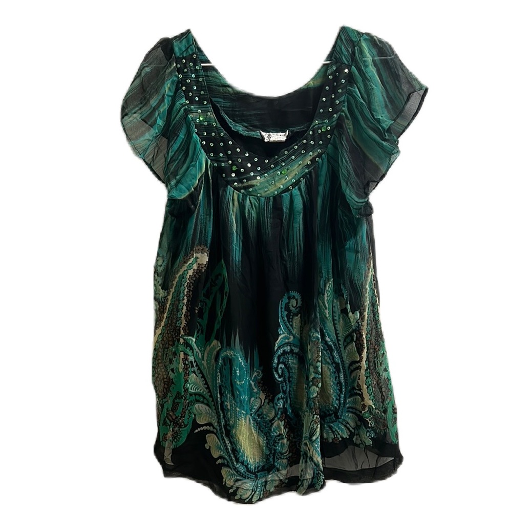 Signature, Butterfly Short Sleeves, Scoop Neckline Top, Multi, Size 1X